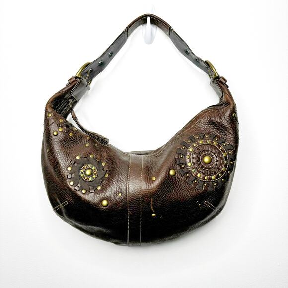 Vintage Coach Mia Brown Leather Hobo Shoulder Bag Style 10062 Studded Rare - Picture 1 of 11